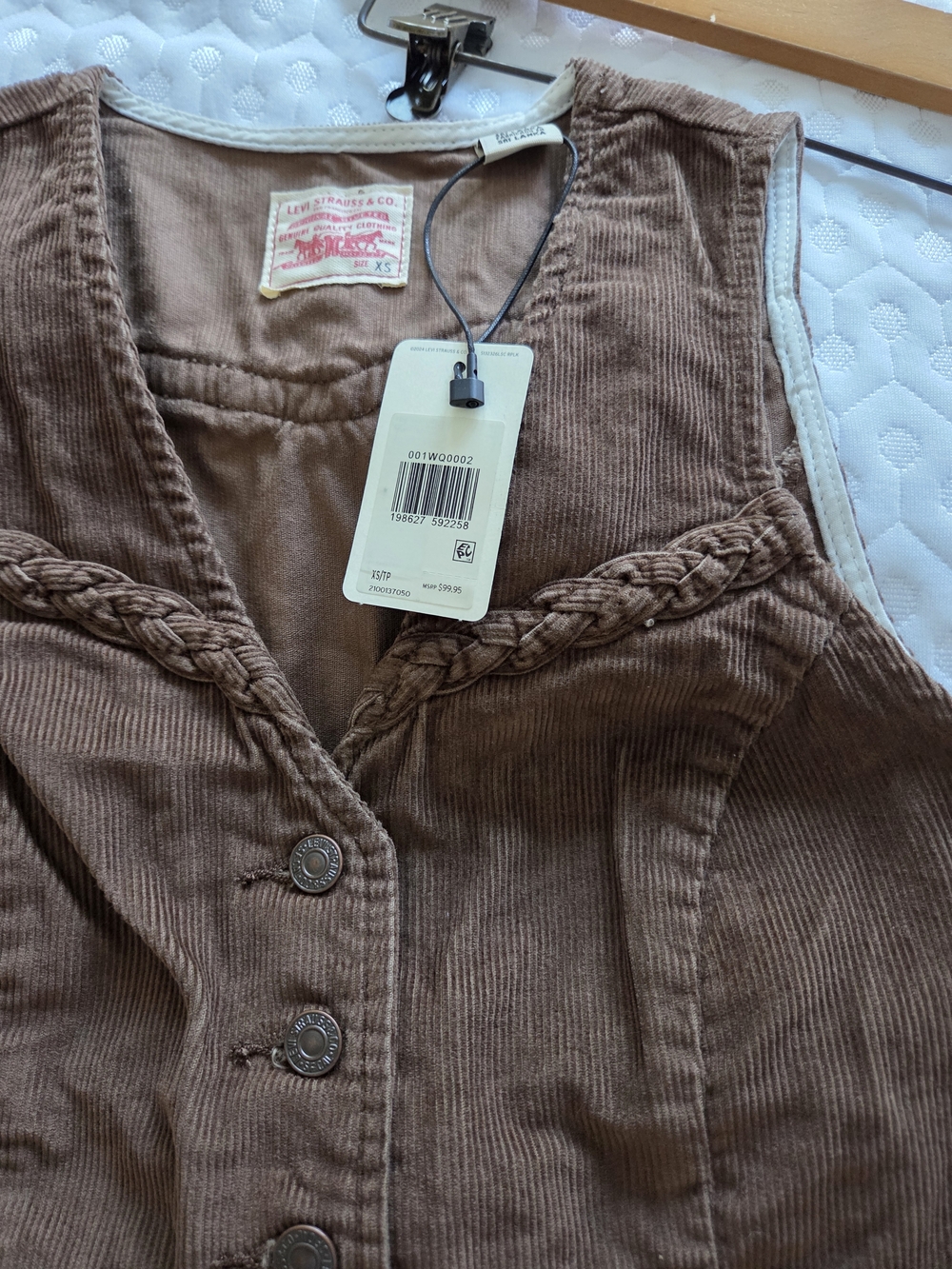 Levi's Brown Corduroy Braided-Trim Vest - Picture 4 of 6